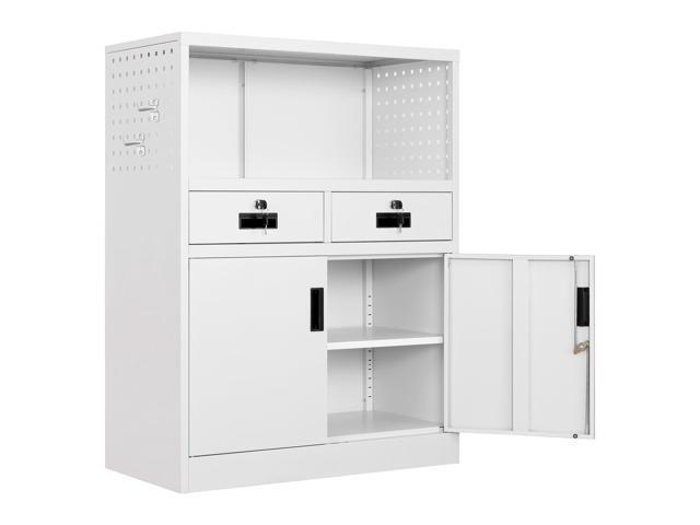 Locking Cabinet with 2 Drawers, Metal Storage Cabinet with Locking Doors and Shelves - 41.3' Steel Lockable Storage Cabinet, Metal Cabinet for Home.