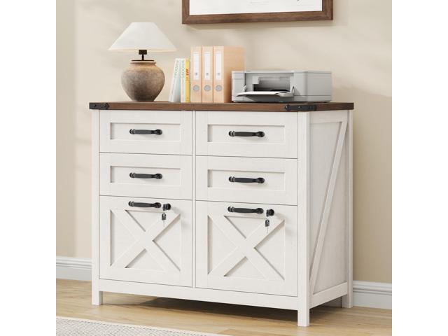 Lateral File Cabinet with 6 Drawers, Farmhouse File Cabinet with Lock for Letter/A4 Size, Large Wood File Storage Cabinets Printer Stand for Home...