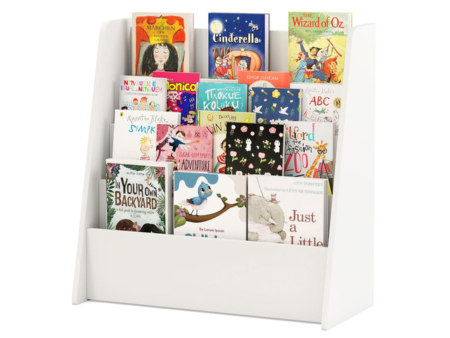 Kids Bookshelf, 4-Tier Wooden Toddler Bookcase, Children Book Rack & Magazine Display Shelf, Toy Storage Organizer, Book Shelf for Kids Rooms,...