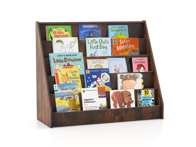 Kids Bookshelf, 5-Tier Wooden Toddler Bookcase, Children Book Rack & Magazine Display Shelf, Toy Storage Organizer, Book Shelf for Kids Rooms,...