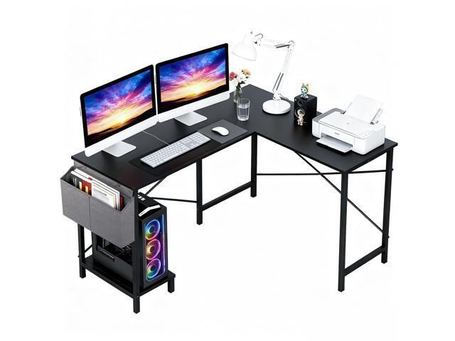 50 Inch L-Shaped Computer Desk,Gaming Desk with Durable Metal Frame,Corner Desk with Side Storage Bag & CPU Stand for Home Office Gaming Study,Black