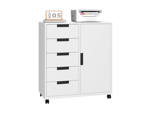 5-Drawer Metal Storage Cabinet with Adjustable Shelves and Wheels, Printer Stand with Storage, Craft Organizers and Storage Drawers, Rolling File...