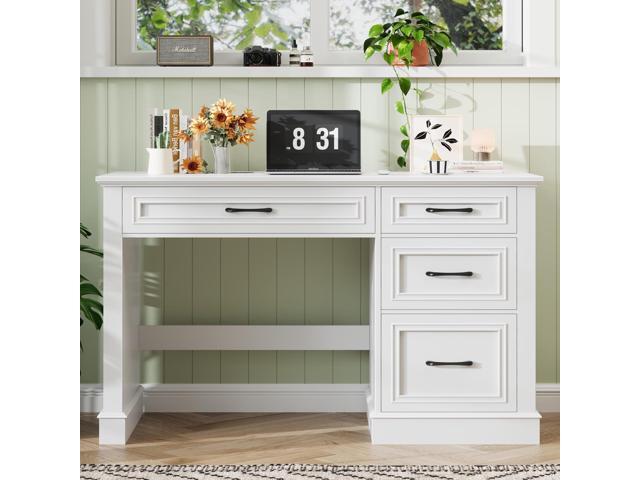 Farmhouse 47' Executive Desk with File Drawer, Computer Desk with 4 Drawers, Workstation for Writing, Study, Home Office, Cream White