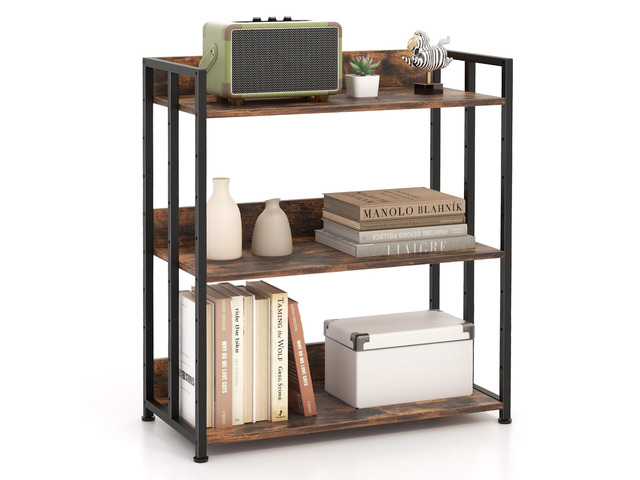3-Tier Bookshelf, Industrial 32' Tall Small Book Shelf with Adjustable Shelves, Adjustable Foot Pads, Anti-Toppling Device, DIY Wooden Floor Open...