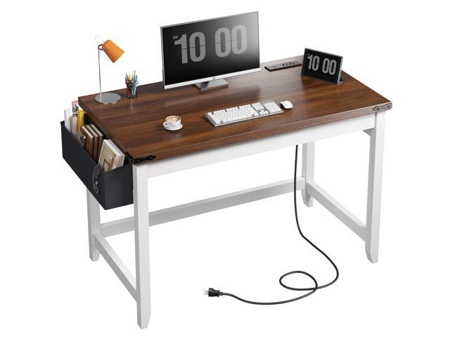 40 Inch Small Desk with Storage Bag Detachable, Writing Desk with Power Outlet, Modern Simple Home Vanity Desk for Small Spaces, Study Desk for...