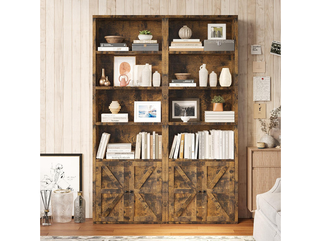 6-Tier Bookshelf and Bookcase Set of 2, Wooden Bookshelves with Cabinet Doors, Floor Bookshelves and Office Storage Cabinets for Home Office,...