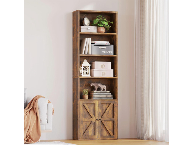 Bookshelf Bookcase with Doors, 6 Tier 71' Tall Wooden Storage Shelves Organizer, Floor Standing Display Cabinet Shelves, Home Decor Furniture for...