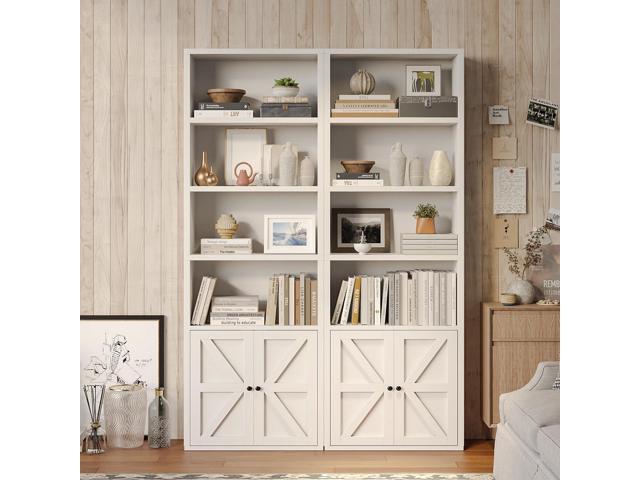 6-Tier Bookshelf and Bookcase Set of 2, Wooden Bookshelves with Cabinet Doors, Floor Bookshelves and Office Storage Cabinets for Home Office,.