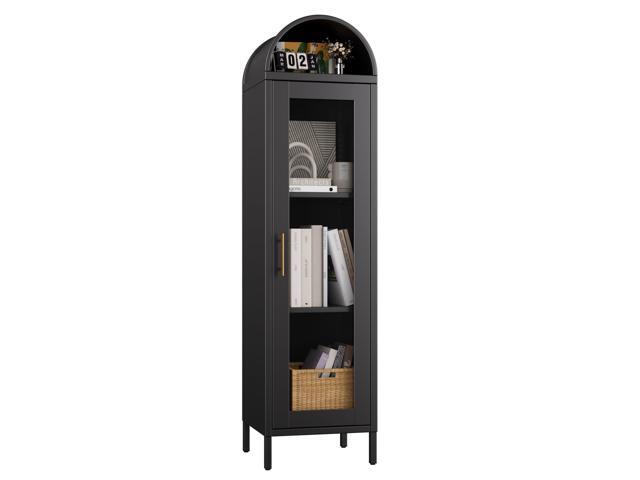 63H Metal Arched Display Cabinet with Glass Door,Arched Bokcase with 2 Adjustable Shelves for Home Office,Assembly Required, Black