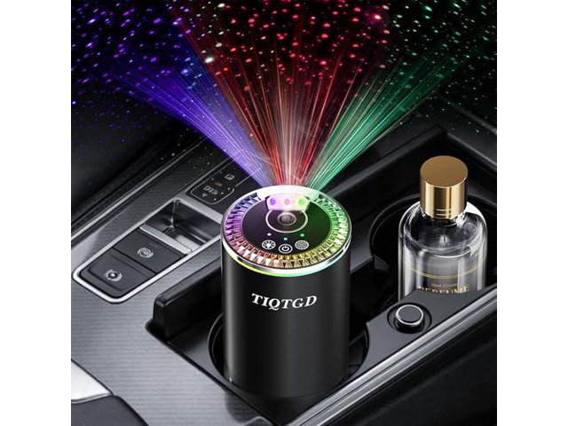 Smart Car Air Freshener, Car Air Freshener Diffuser with Three Color Starry Sky Projection, Auto On/Off Aroma Diffuser, 3 Adjustable Mist Modes...
