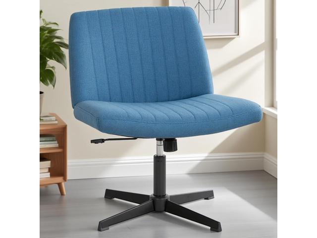Criss Cross Chair, Armless Cross Legged Office Chair, Comfortable Vanity Chair with Back, Fabric Adjustable Wide Swivel Criss Cross Desk Chair for.