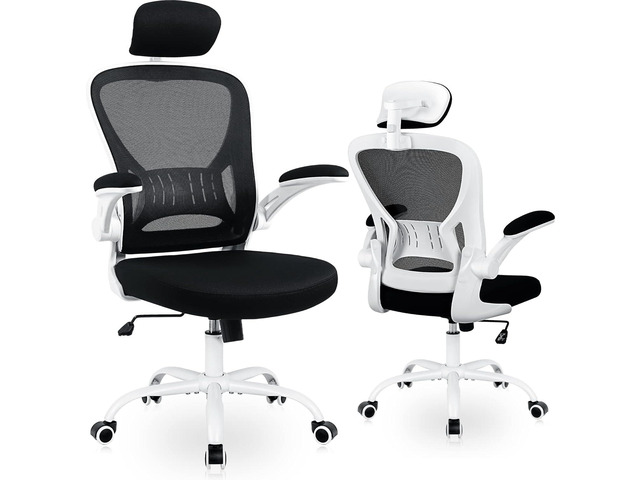 Office Chair Ergonomic Desk Chair Comfort Adjustable Height with Wheels,Lumbar Support Mesh Swivel Computer Home Office Study Task Chair Black & White