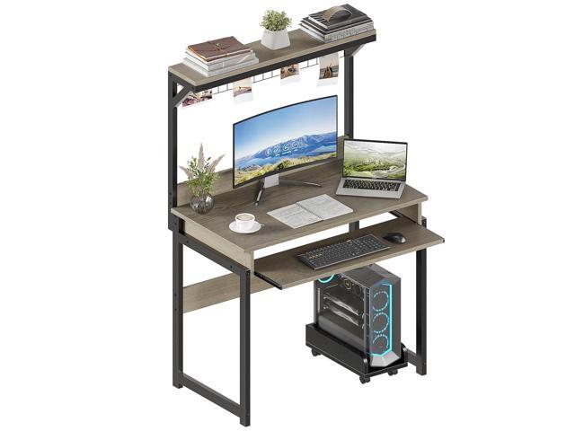 31.5' Small Computer Desk with Hutch, Office Desk Study Table Writing Desk Workstation PC Table for Home Office, Space Saving Design