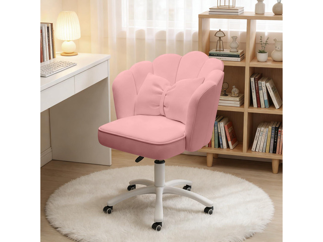 Home Office Desk Chair Swivel Rolling Vanity Chair with Silent Wheels and Comfortable Back, Adjustable Height Upholstered Computer Task Chair for...