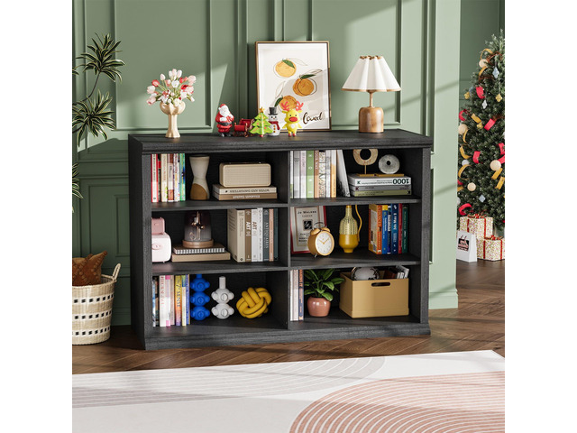 47.2' Wide Bookcase, 3-Tier Bookshelf Open Storage, 37' Tall Floor Standing Indoor Furniture, Book Cases for Home School Library Office Bedroom, Black