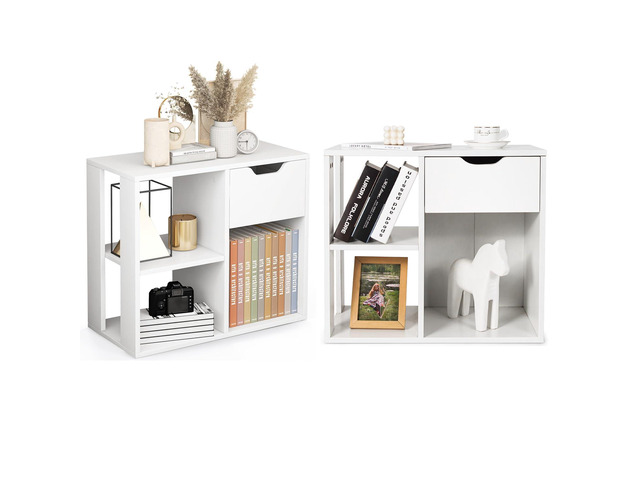 3 Cube Bookcase with Drawer, 2 Tier Bookshelf for Small Space, Modern Freestanding Display Rack with Open Shelves, White Book Case, Wood Cube...