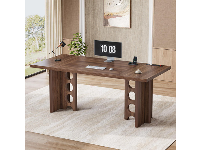 63 Inch Executive Desk with Power Outlet, Modern Computer Office Desks, Large Laptop Desk Writing Table Workstation Business Furniture for Home...