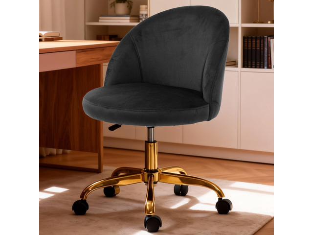 Pink Vanity Desk Chair Comfy with Back and Wheels,Velvet Rolling Office Chair for Vanity Makeup Room,Height Adjustable,360 Swivel (Black)