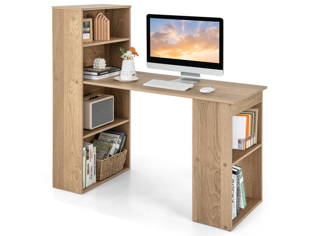 48 Inch Computer Desk with Bookshelf, 3-in-1 Home Office Desk with 4-Tier Bookcase & CPU Stand, Space-Saving Reversible Writing Desk Work Table for...