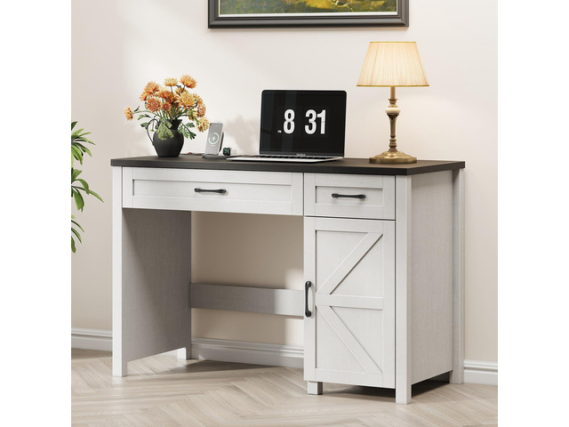 Farmhouse 47' Executive Desk, Computer Desk with Drawers and Storage Cabinet, Workstation Computer Desk for Home Office and Study(Black