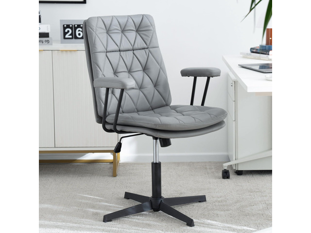 Home Desk Chair No Wheels with Arms Crossleg Stationary Ergonomic Office Swivel Working Computer Chair Grey