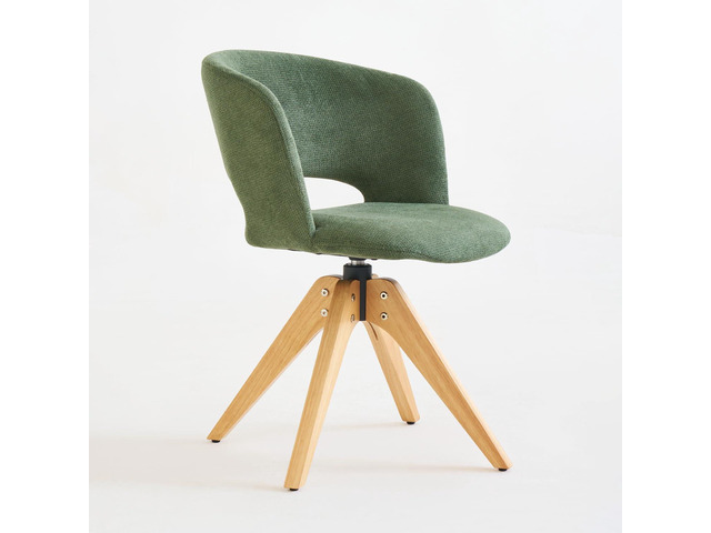 Mid Century Modern Swivel Accent Chair with Solid Wood Legs, Home Office Desk Chair No Wheels, Makeup Chair for Vanity, Upholstered Chair for...