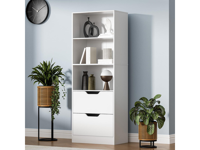 Bookcase with 2 Drawers, 63' 3-Tier Bookshelf with Storage, 3 Shelf Bookcase with Adjustable Shelf, Modern Bookshelf, Open Shelves Bookshelf for...