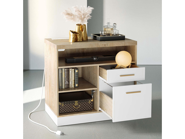 2 Drawer Wood File Cabinet, Filing Cabinet for Home Office with Lock, Power Outlets, Storage Shelves, Lateral File Cabinet Fits Letter/A4 Size,...