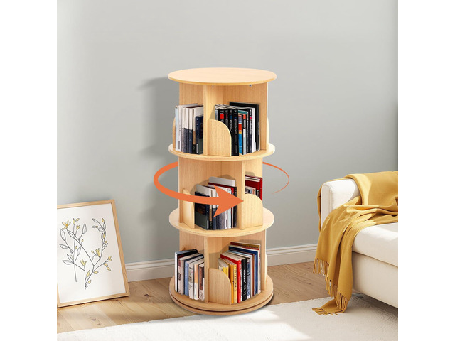 Wooden Rotating Bookshelf, 3 Tier Kids Bookshelf 360° Rotating Corner Shelf Storage Organizer, For Kids & Small Spaces, Multi-Functional, For...