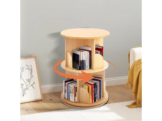 Wooden Rotating Bookshelf, 360° Spinning Bookcase, Wooden, 2 Tier For Kids & Small Spaces, Corner Shelf Storage Organizer, For Bedroom, Living...