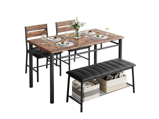 Dining Table Set for 4, Kitchen Table with Upholstered Bench and 2 Chairs, Kitchen Table and Chairs Set for Small Space, Apartment, Rustic Brown