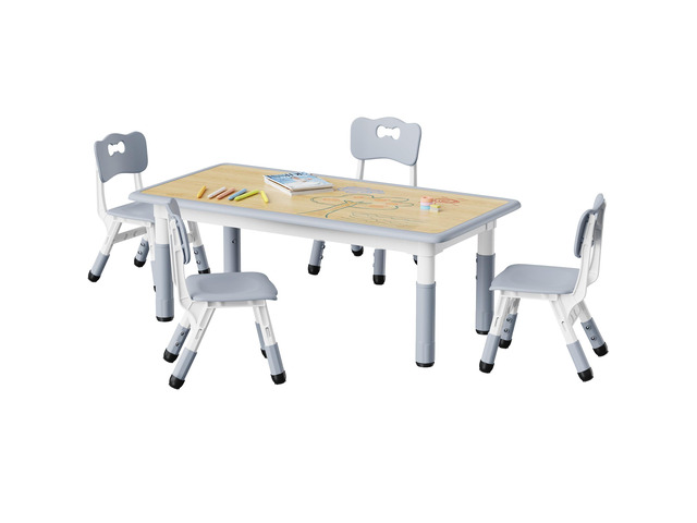 Height Adjustable Toddler Table and 4 Chairs Set, Grey Table Supports 300 lbs, Graffiti Desktop, Non-Slip Legs, Classroom/Daycare/Home, Children...