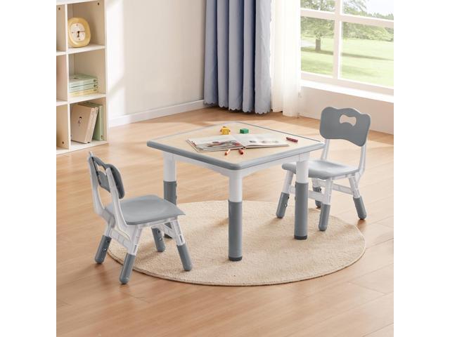 Kids Study Table and Chairs Set, Height Adjustable Toddler Table and Chair Set for Kids Ages 3-8, 23.6' L x 23.6' W Graffiti Desktop Plastic.