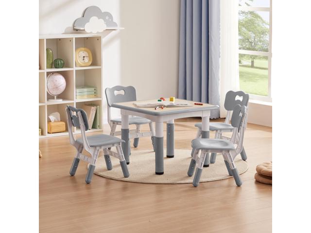 Kids Study Table and Chairs Set, Height Adjustable Toddler Table and Chair Set for Kids Ages 3-8, 23.6' L x 23.6' W Graffiti Desktop Plastic.