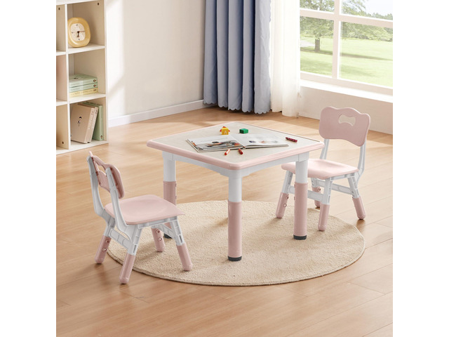 Kids Study Table and Chairs Set, Height Adjustable Toddler Table and Chair Set for Kids Ages 3-8, 23.6' L x 23.6' W Graffiti Desktop Plastic...