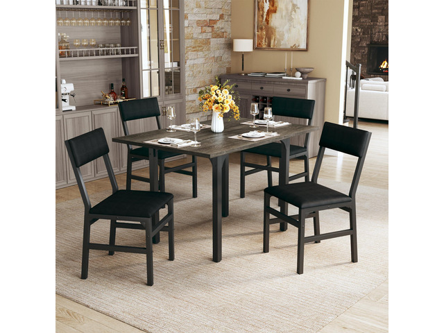 Dining Table Set for 4, Extendable Kitchen Table Cushion Chairs Set of 4, Rectangle Dining Table with Metal Frame & MDF Board, Folding for Small...