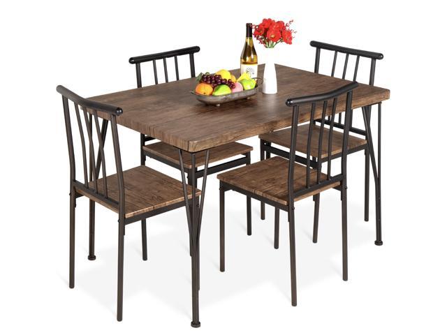 5-Piece Metal and Wood Indoor Modern Rectangular Dining Table Furniture Set for Kitchen, Dining Room, Dinette, Breakfast Nook w/ 4 Chairs - Drift...