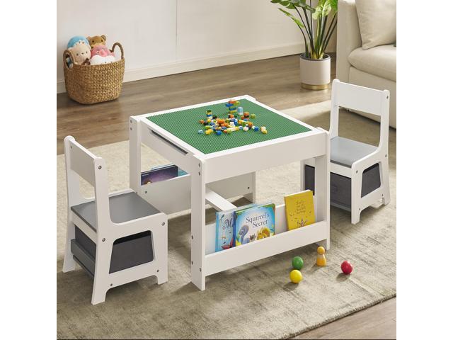 Kids Table and Chair Set, 3 in 1 Wooden Activity Table with Storage Drawer for Toddlers Drawing, Reading, Crafts, 2 in 1 Detachable Tabletop Table...