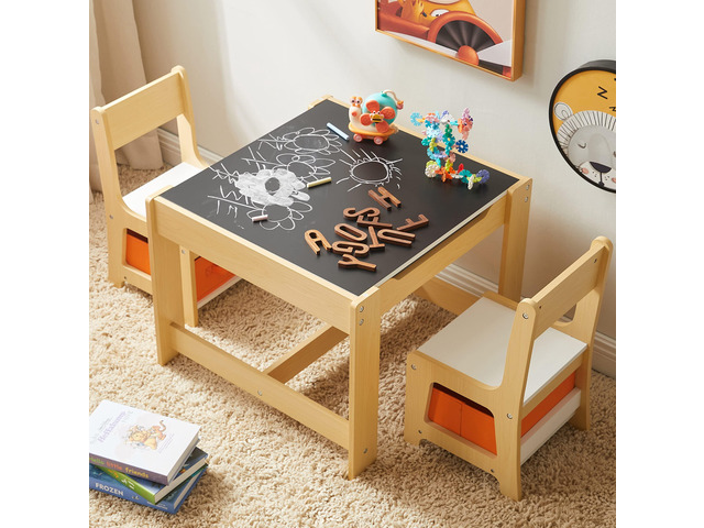 Kids Table and Chair Set, 3 in 1 Wooden Activity Table with Storage Drawer for Toddlers Drawing, Reading, Crafts, 2 in 1 Detachable Tabletop Table...