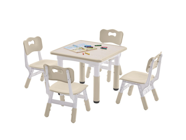 Kids Table and 4 Chairs Set, Height-Adjustable Toddler Table and Chairs Set with Graffiti Desktop, 23.6''L x 23.6''W Children Activity Table for...