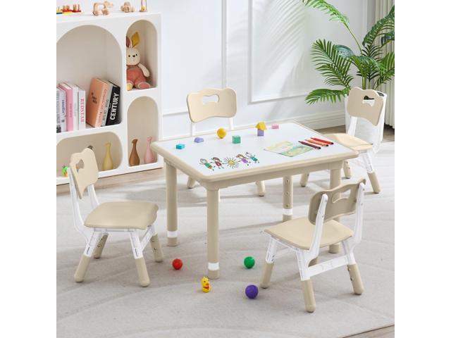 Kids Table and 4 Chairs Set, Height Adjustable (17.7'-26.1') Toddler Table and Chair Set, Multi-Activity Table with Graffiti Desktop, Childrens.