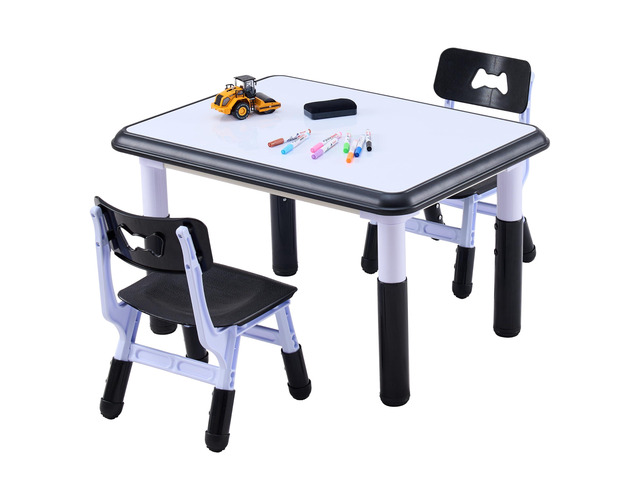 Kids Table & Chairs Set (2 Chairs), Height Adjustable Toddler Table and Chair Set for Kids Ages 3-8 with Graffiti Desktop, Learning & Art Activity...