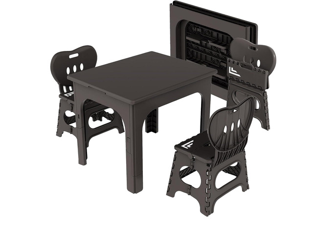 Foldable Kids Table and 2 Chairs Set, Portable Height Adjustable Toddler Activity Table, Indoor Outdoor Folding Table Set for Study, Crafts, Snack,...