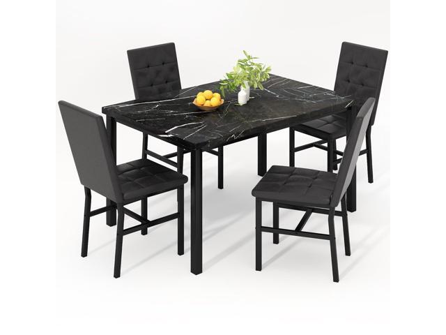 Kitchen Table Set 5 Piece Dining Room Table Set Marble Dining Table 4 Chair Dining Table Set for Kitchen Living Room Breakfast Small Spaces (Black)