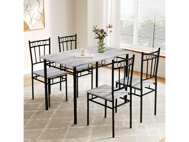 Rectangular Dining Room Table Set with 4 Chairs, Space-Saving Kitchen Table Set for Small Space, Retro Grey