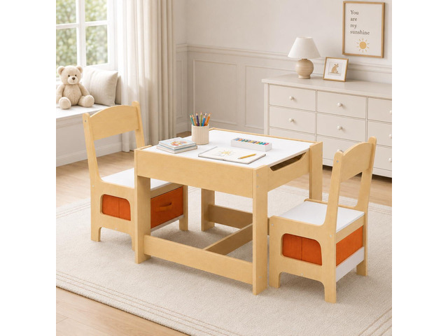 Kids Table and Chair Set, 4 in 1 Wooden Children Activity Table w/Storage, Reversible Deskboard, Blackboard, Detachable Tabletop for Toddlers Art...