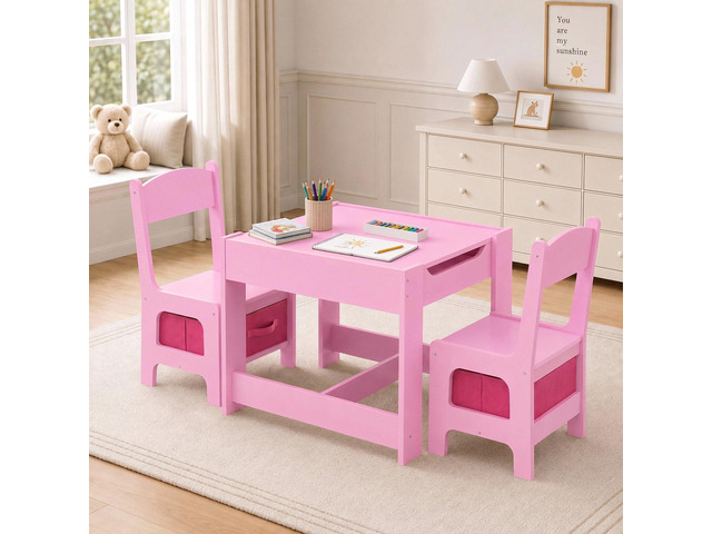 Kids Table and Chair Set, 4 in 1 Wooden Children Activity Table w/Storage, Reversible Deskboard, Blackboard, Detachable Tabletop for Toddlers Art...