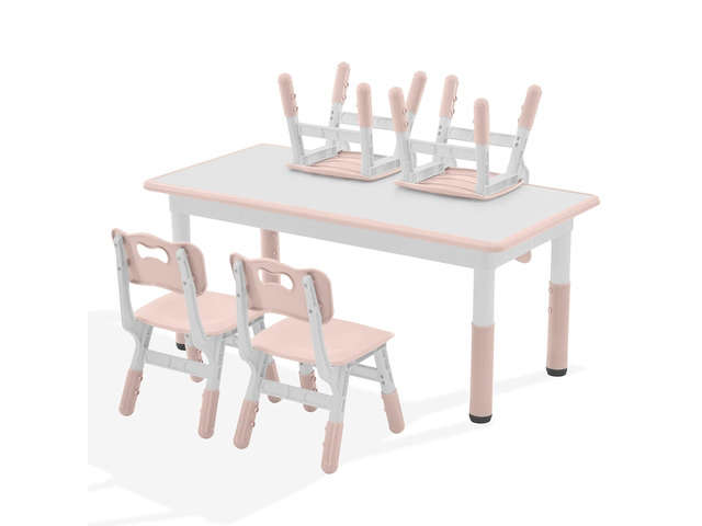 Kids Study Table and Chairs Set, Height Adjustable Toddler Table and Chair Set for Kids Ages 3-8, Graffiti Desktop Plastic Children Art Table with...