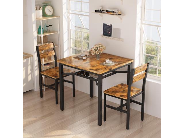 3 Piece Dining Table Set for 2, Small Wooden Kitchen Table with Storage, Farmhouse Square Dinette Set for Dining Room, Breakfast Nook, Apartment,...