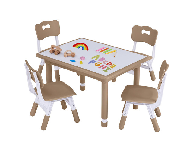 Toddler Table and Chair Set, Height Adjustable-Upgrade Kids Table and 4 Chairs for Ages 3-8, Multi-Activity Toddler Play Table with Graffiti...